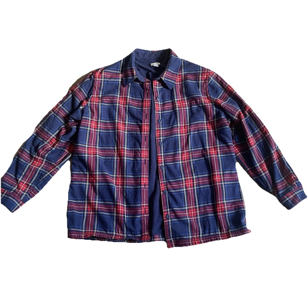 LL Bean Fleece Lined Flannel Shirt Jacket Women XL Plaid Shacket Heavyweight